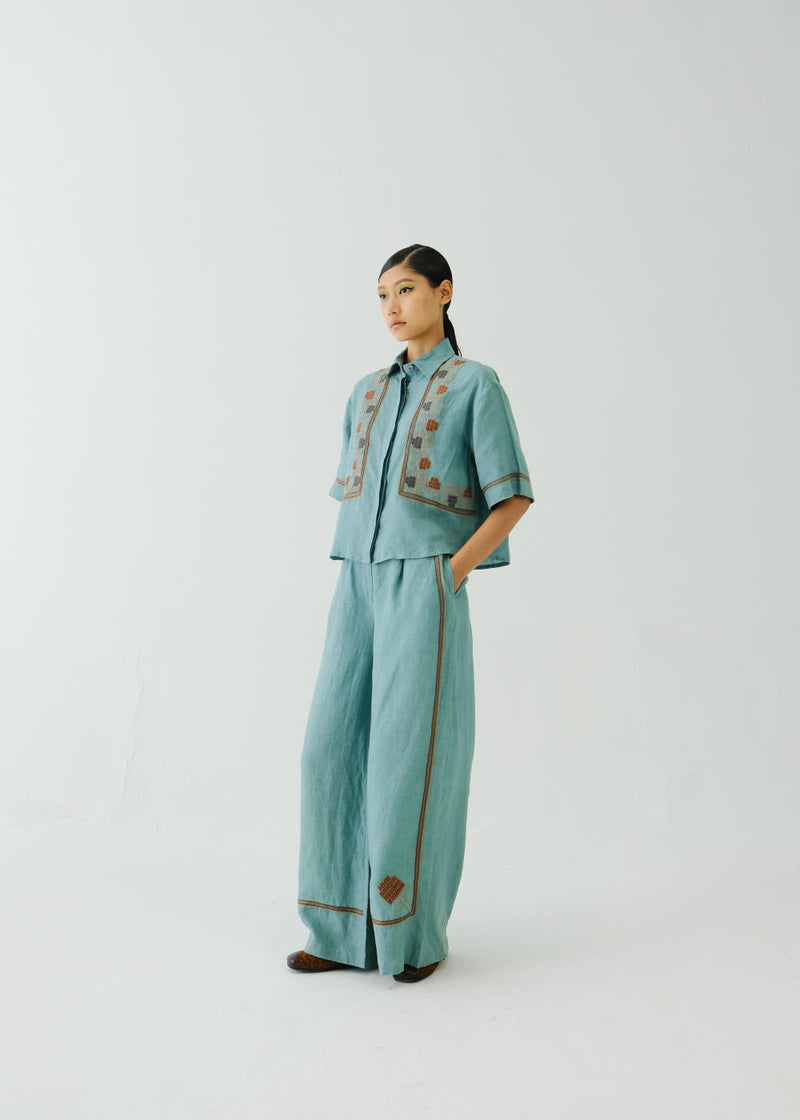 Ava Set -Pale Blue Cross Stitch Emb by CORD for women Worldwide