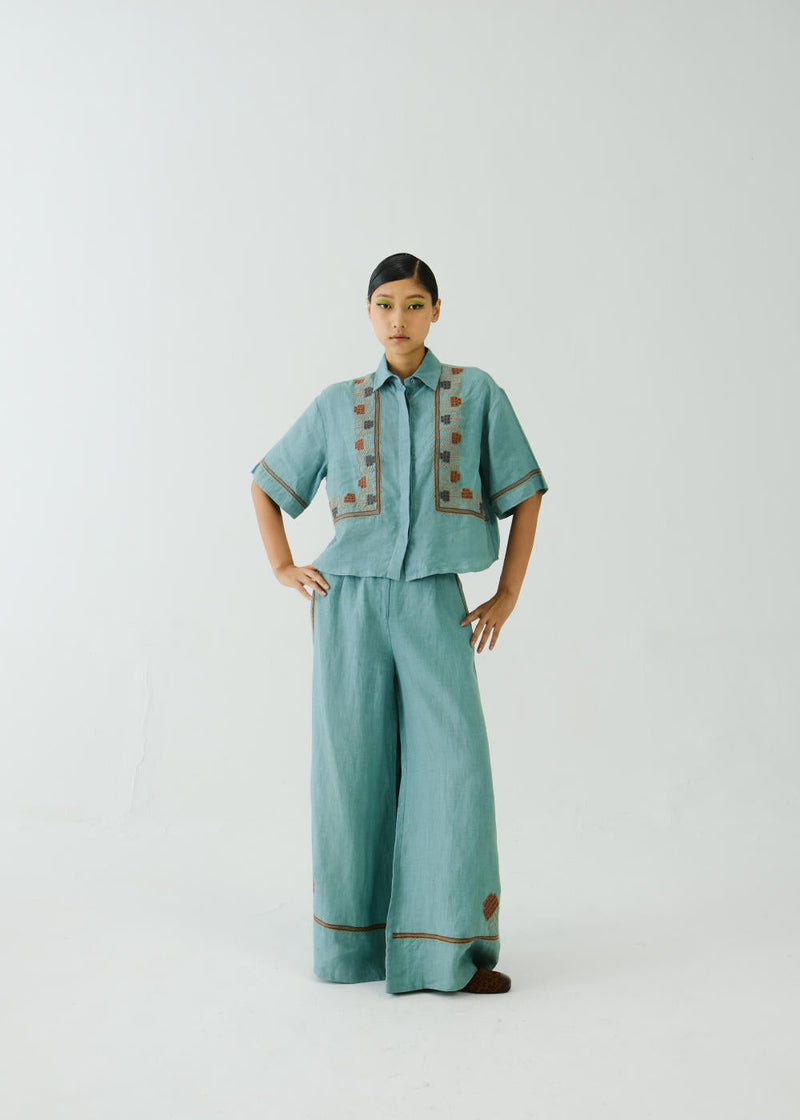 Ava Set -Pale Blue Cross Stitch Emb by CORD for women Worldwide