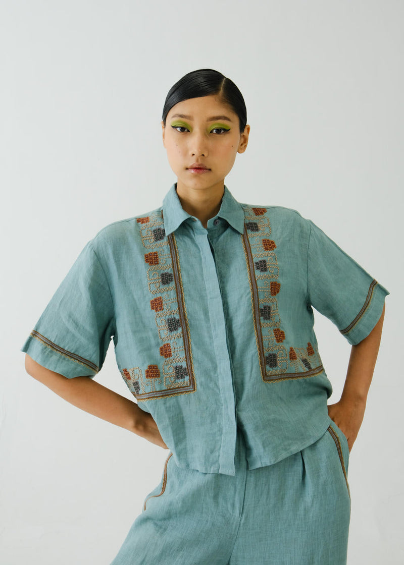 Ava Shirt-Pale Blue Cross Stitch Emb by CORD for women Worldwide