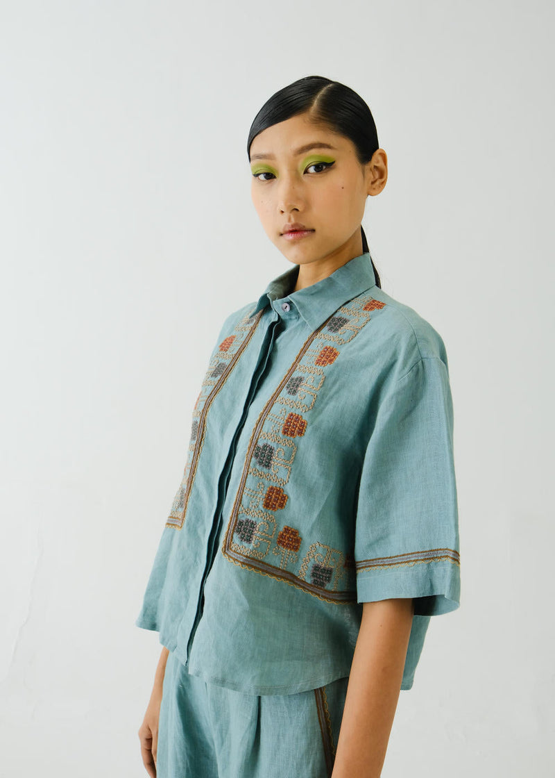 Ava Shirt-Pale Blue Cross Stitch Emb by CORD for women Worldwide
