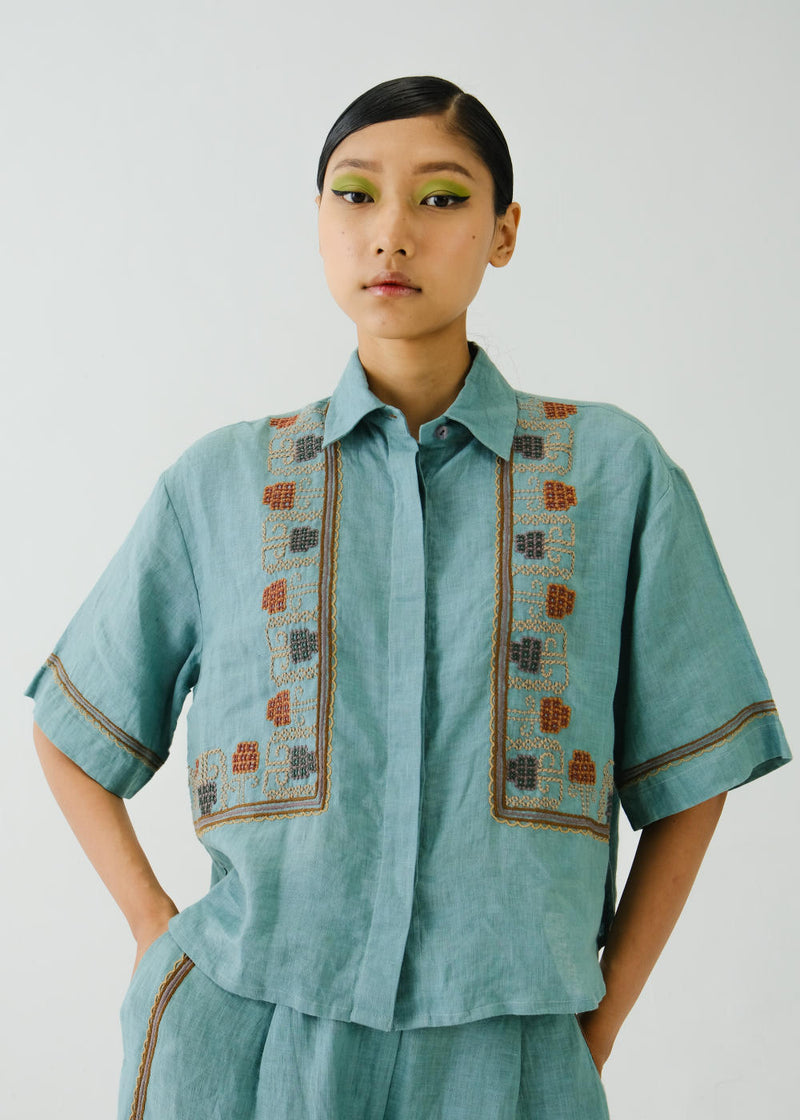 Ava Shirt-Pale Blue Cross Stitch Emb by CORD for women Worldwide
