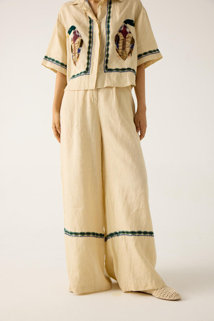 AVA SET-IVORY DUCK APPLIQUE (AVA SHIRT+APPLIQUE PANTS ) cotton by CORD in multi for women Worldwide