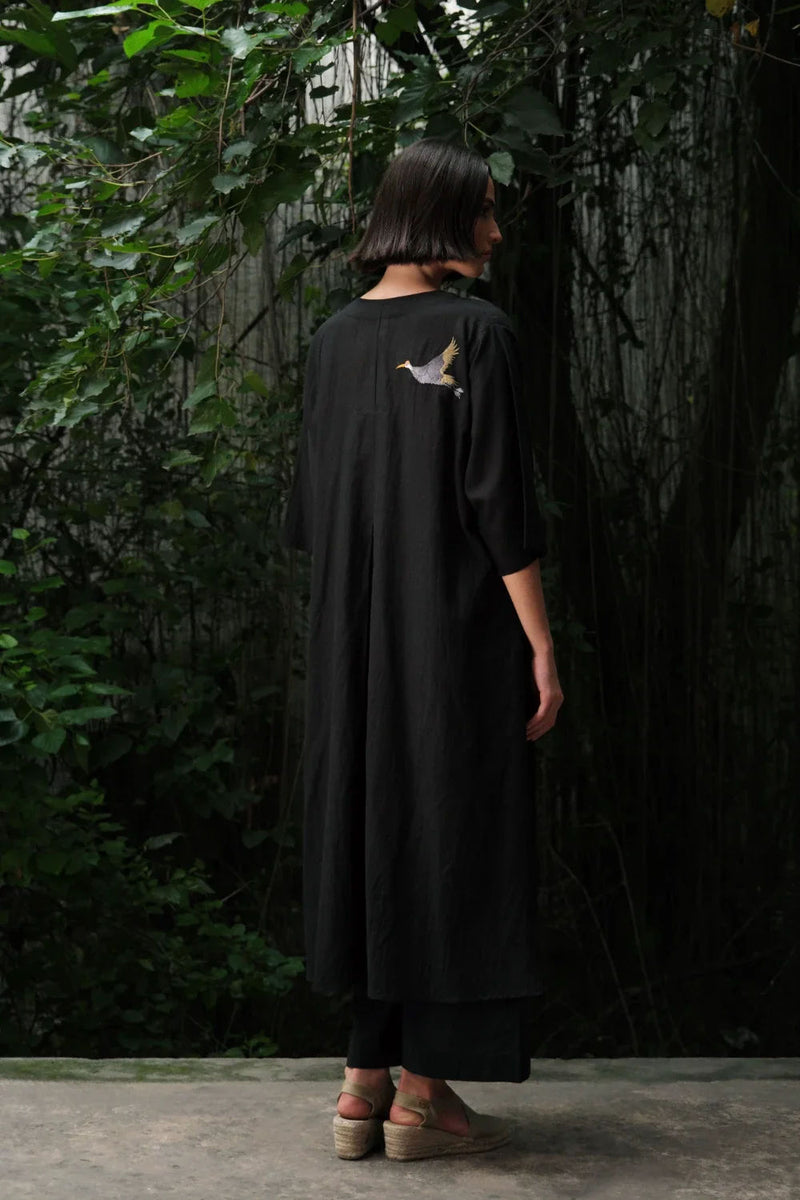 Avis' black kaftan dress muslin kurta/kurta set by Malika Mathur in black for women Worldwide
