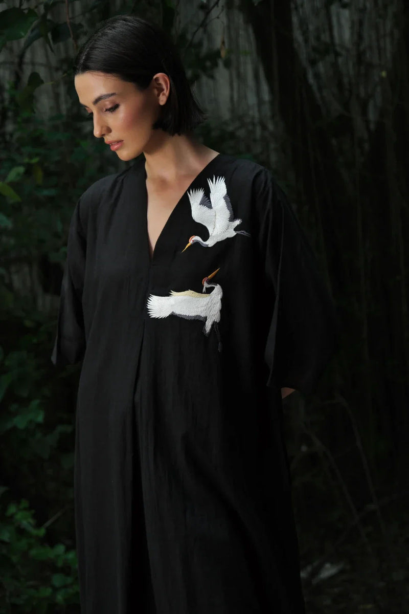 Avis' black kaftan dress muslin kurta/kurta set by Malika Mathur in black for women Worldwide