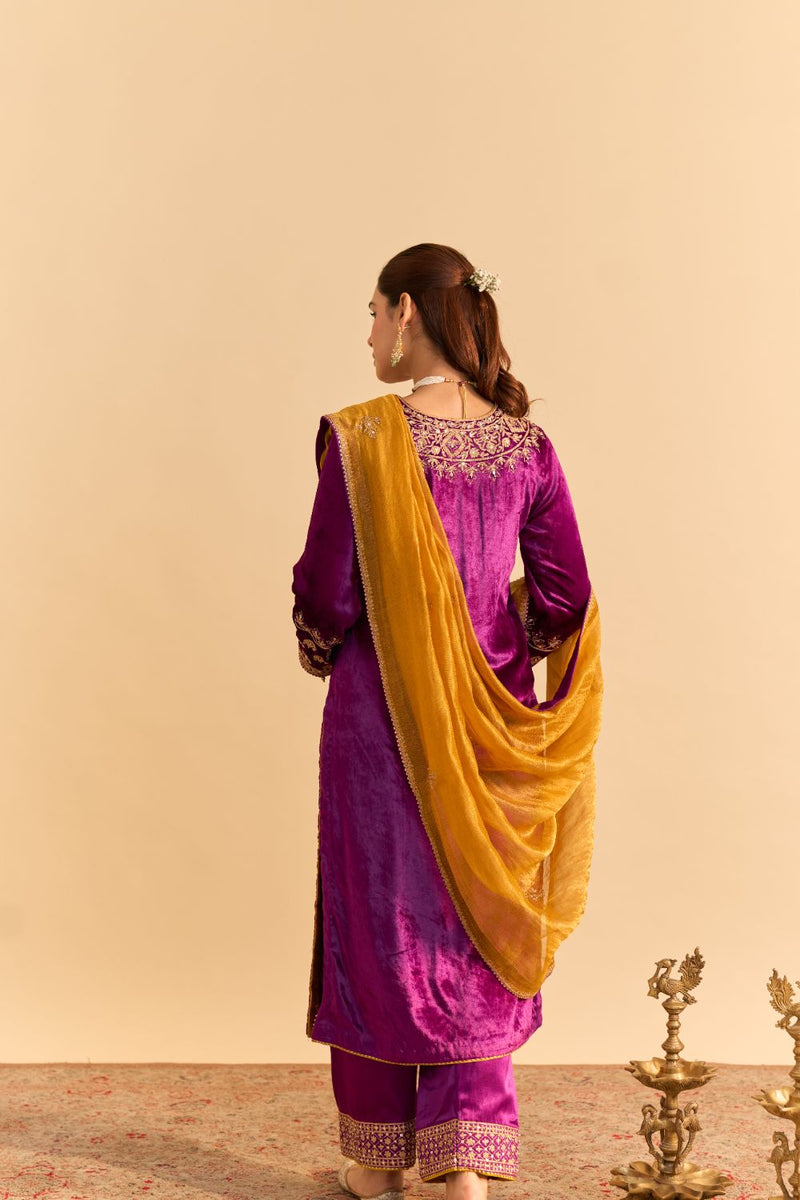 Aynaz - Deep Purple Kurta with Salwar and Dupatta by SHEETAL BATRA for women Worldwide