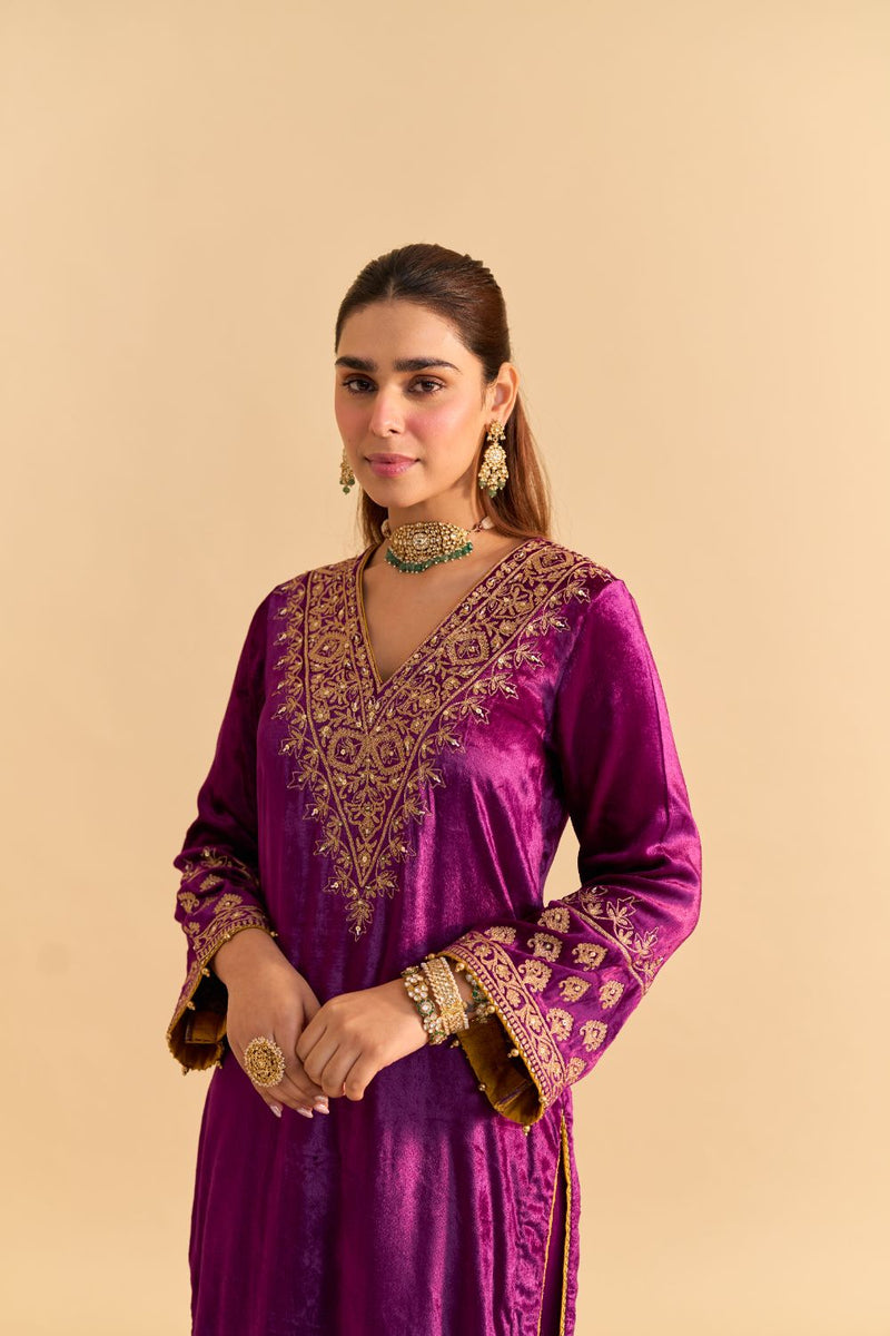 Aynaz - Deep Purple Kurta with Salwar and Dupatta by SHEETAL BATRA for women Worldwide