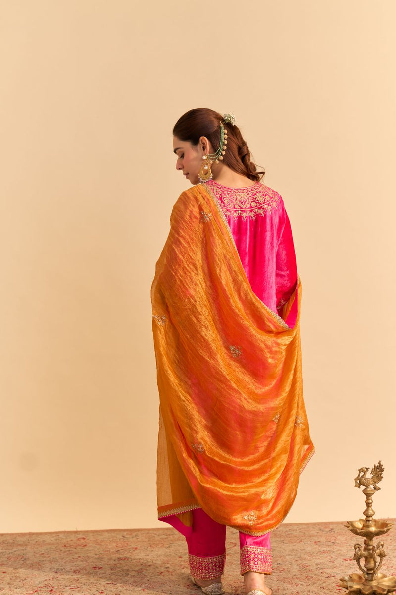 Aynaz - Hotpink Kurta with Salwar and Dupatta by SHEETAL BATRA for women Worldwide