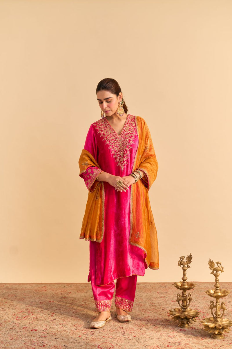 Aynaz - Hotpink Kurta with Salwar and Dupatta by SHEETAL BATRA for women Worldwide