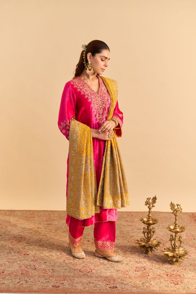 Aynaz - Hotpink Kurta with Salwar and Dupatta by SHEETAL BATRA for women Worldwide