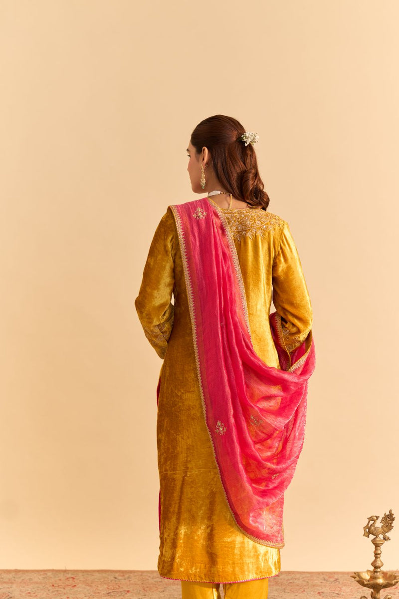Aynaz - Mustard Kurta with Salwar and Dupatta by SHEETAL BATRA for women Worldwide