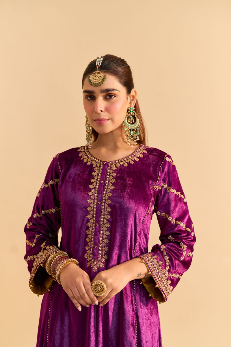 Azmiya - Deep Purple Chauga with Salwar and Dupatta by SHEETAL BATRA for women Worldwide