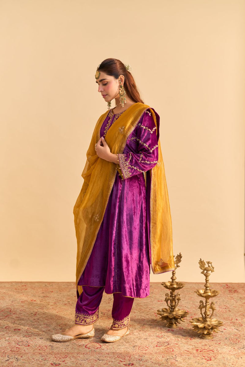 Azmiya - Deep Purple Chauga with Salwar and Dupatta by SHEETAL BATRA for women Worldwide