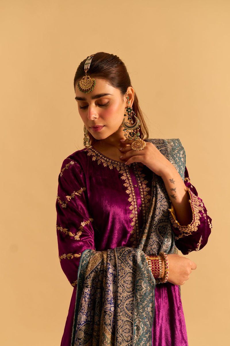 Azmiya - Deep Purple Chauga with Salwar and Dupatta by SHEETAL BATRA for women Worldwide