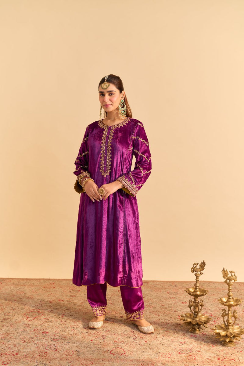 Azmiya - Deep Purple Chauga with Salwar and Dupatta by SHEETAL BATRA for women Worldwide
