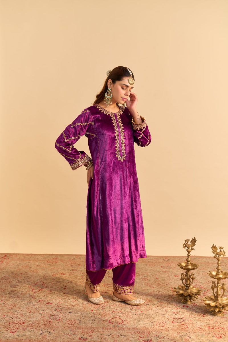 Azmiya - Deep Purple Chauga with Salwar and Dupatta by SHEETAL BATRA for women Worldwide