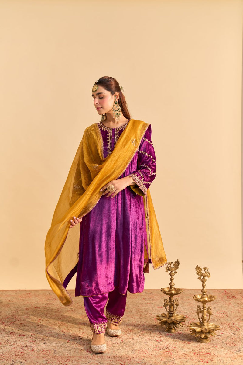 Azmiya - Deep Purple Chauga with Salwar and Dupatta by SHEETAL BATRA for women Worldwide