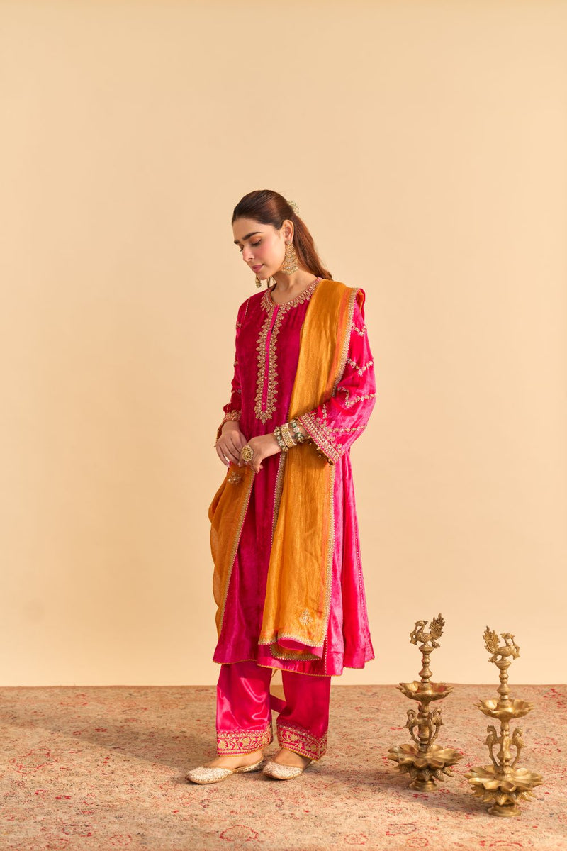 Azmiya - Hotpink Chauga with Salwar and Dupatta by SHEETAL BATRA for women Worldwide