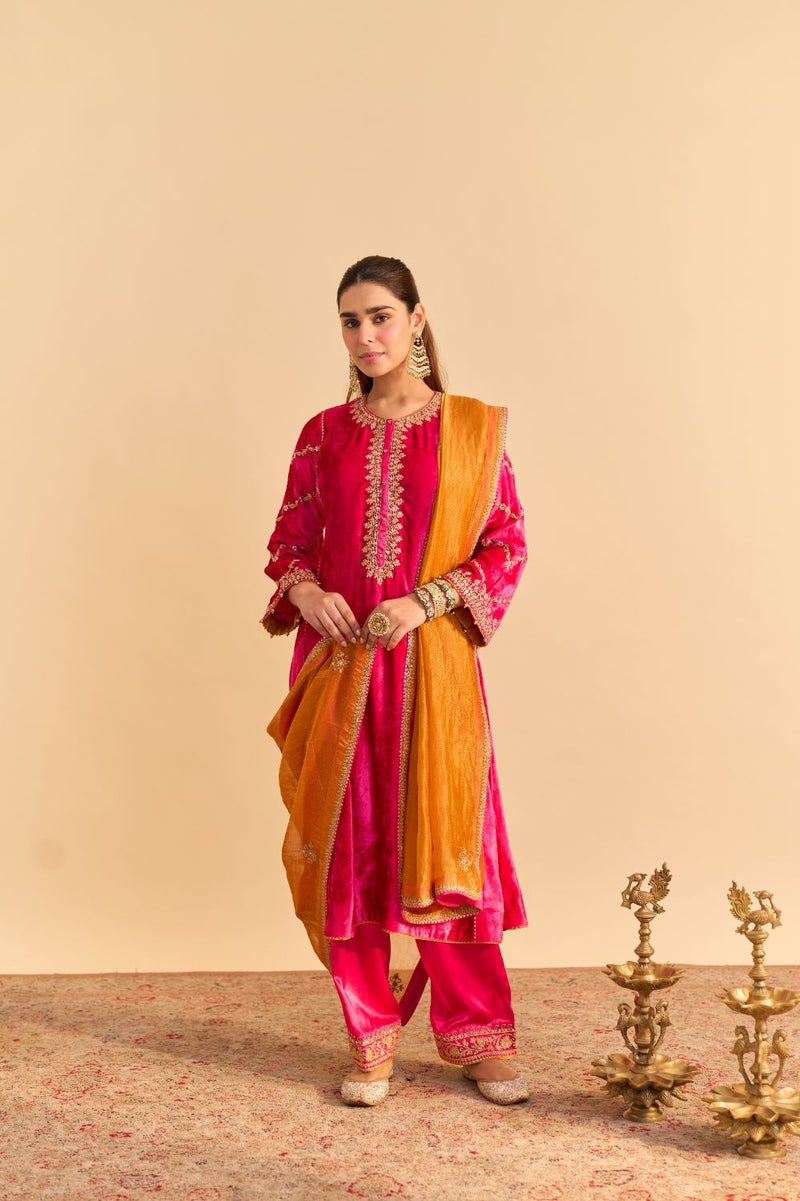 Azmiya - Hotpink Chauga with Salwar and Dupatta by SHEETAL BATRA for women Worldwide