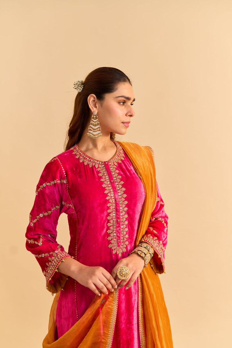 Azmiya - Hotpink Chauga with Salwar and Dupatta by SHEETAL BATRA for women Worldwide