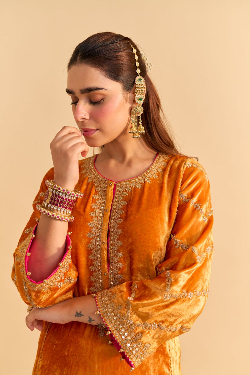 Azmiya - Orange Chauga with Salwar with Dupatta by SHEETAL BATRA for women Worldwide
