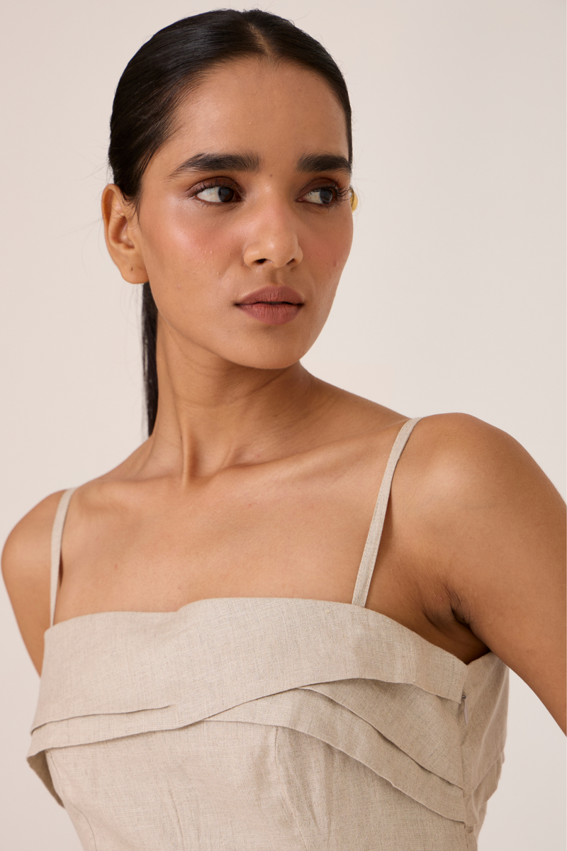 Azzah Beige Strappy Midi Dress by The Summer House for women Worldwide