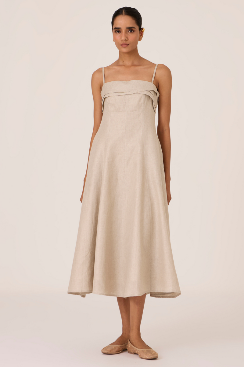Azzah Beige Strappy Midi Dress by The Summer House for women Worldwide