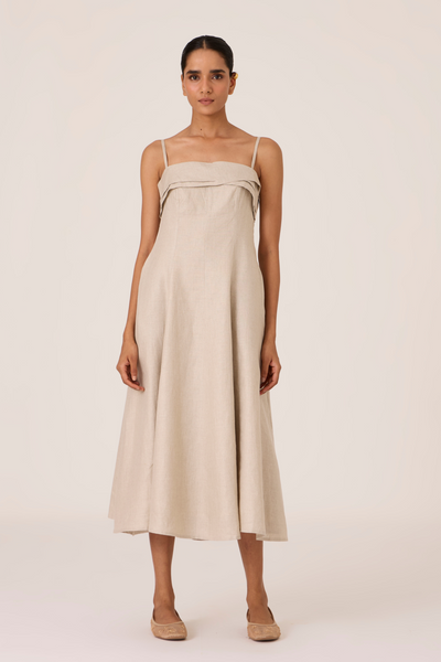 Azzah Beige Strappy Midi Dress