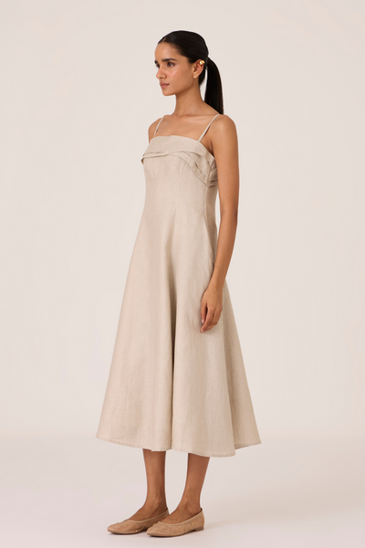 Azzah Beige Strappy Midi Dress