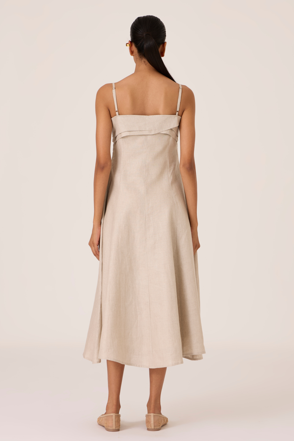 Azzah Beige Strappy Midi Dress