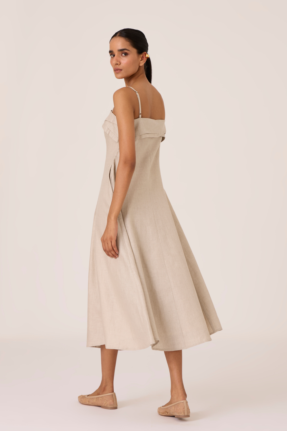 Azzah Beige Strappy Midi Dress