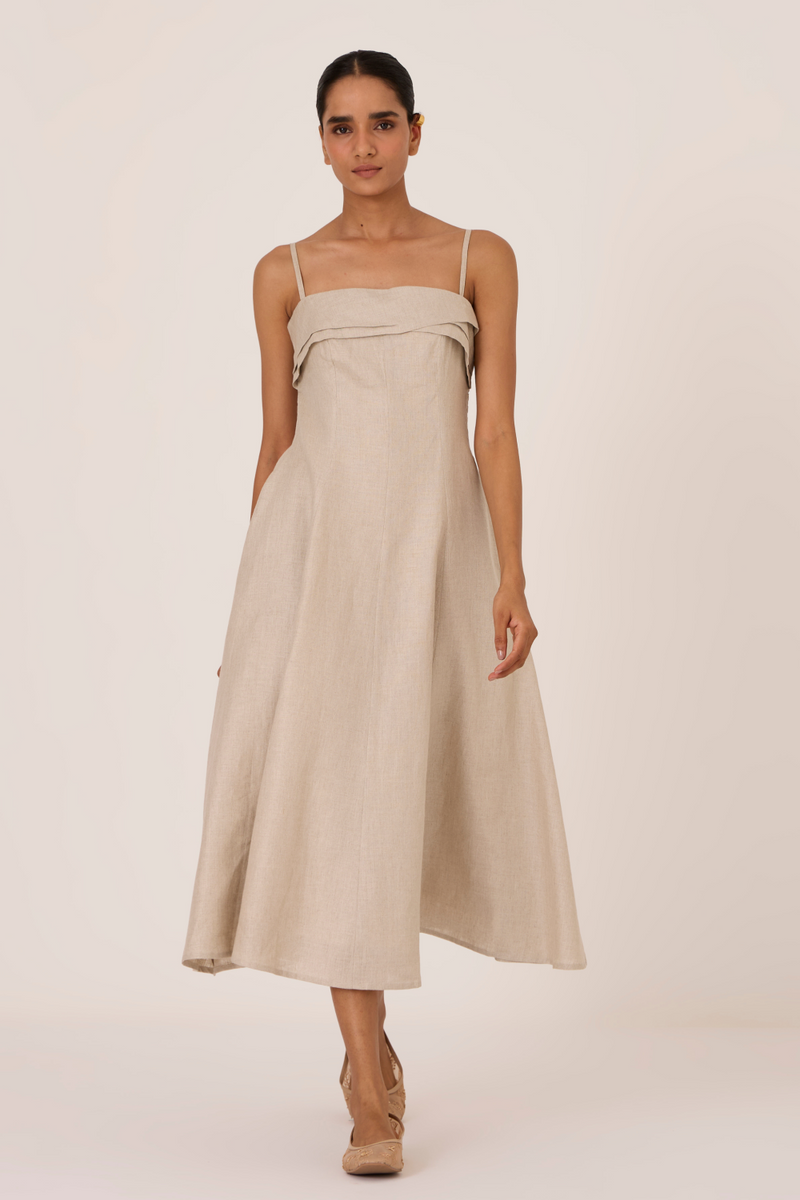 Azzah Beige Strappy Midi Dress by The Summer House for women Worldwide