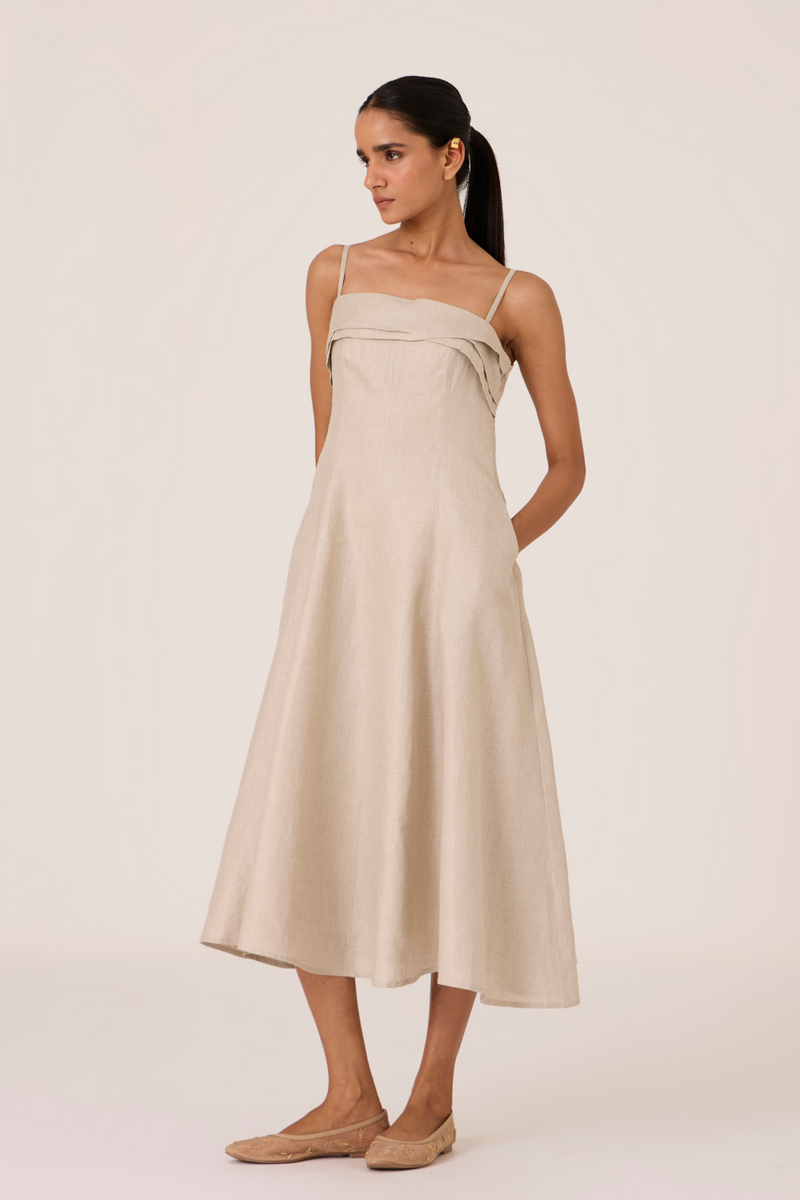 Azzah Beige Strappy Midi Dress by The Summer House for women Worldwide