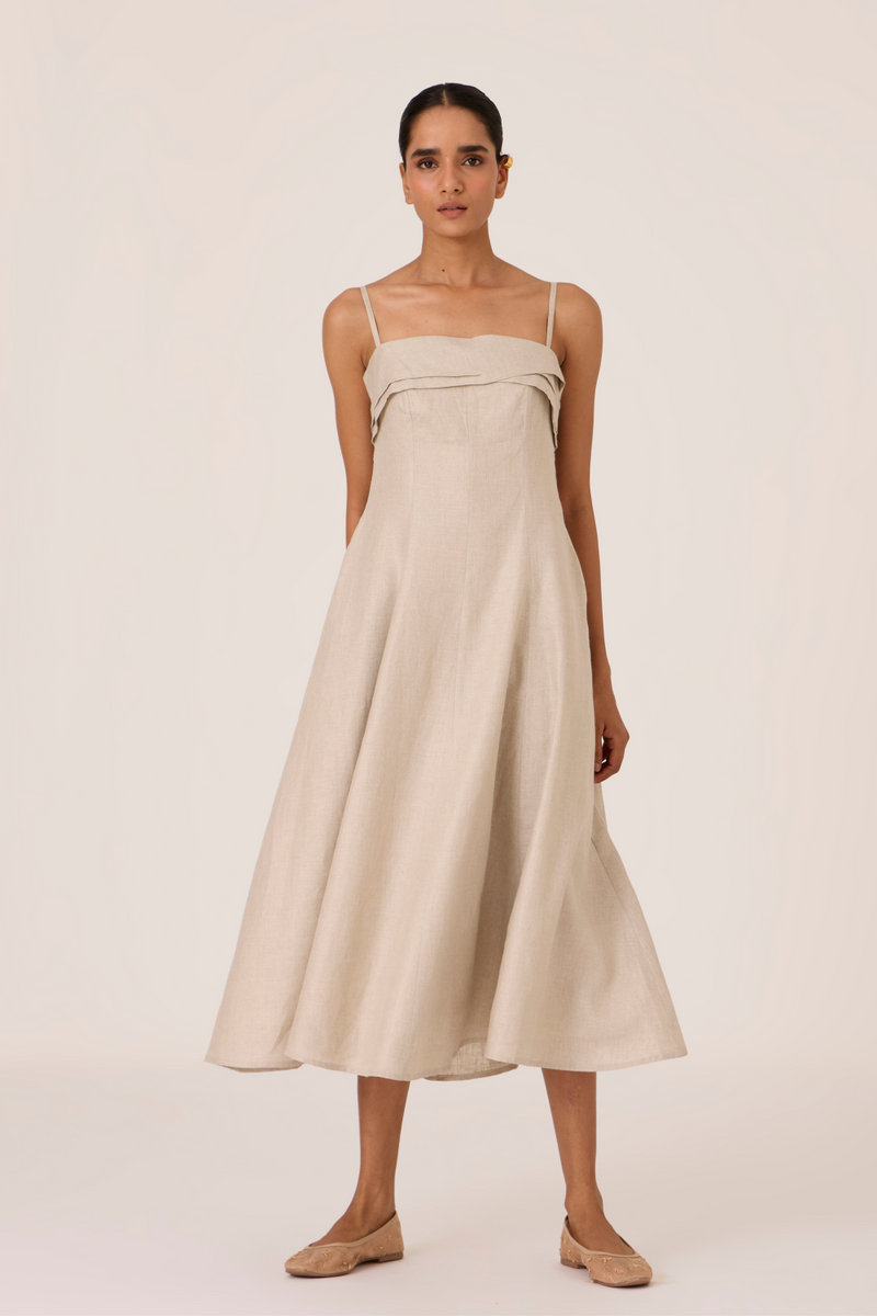 Azzah Beige Strappy Midi Dress by The Summer House for women Worldwide