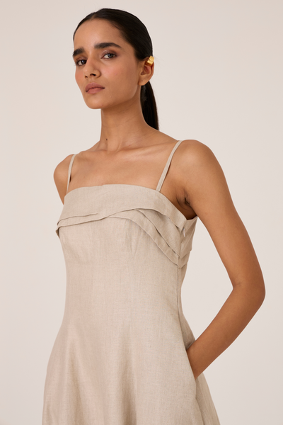 Azzah Beige Strappy Midi Dress