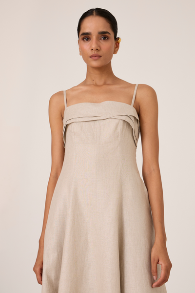 Azzah Beige Strappy Midi Dress