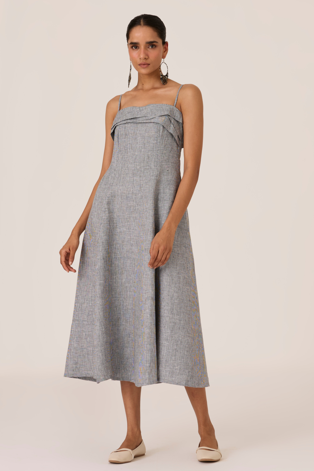 Azzah Houndstooth Linen Midi Dress