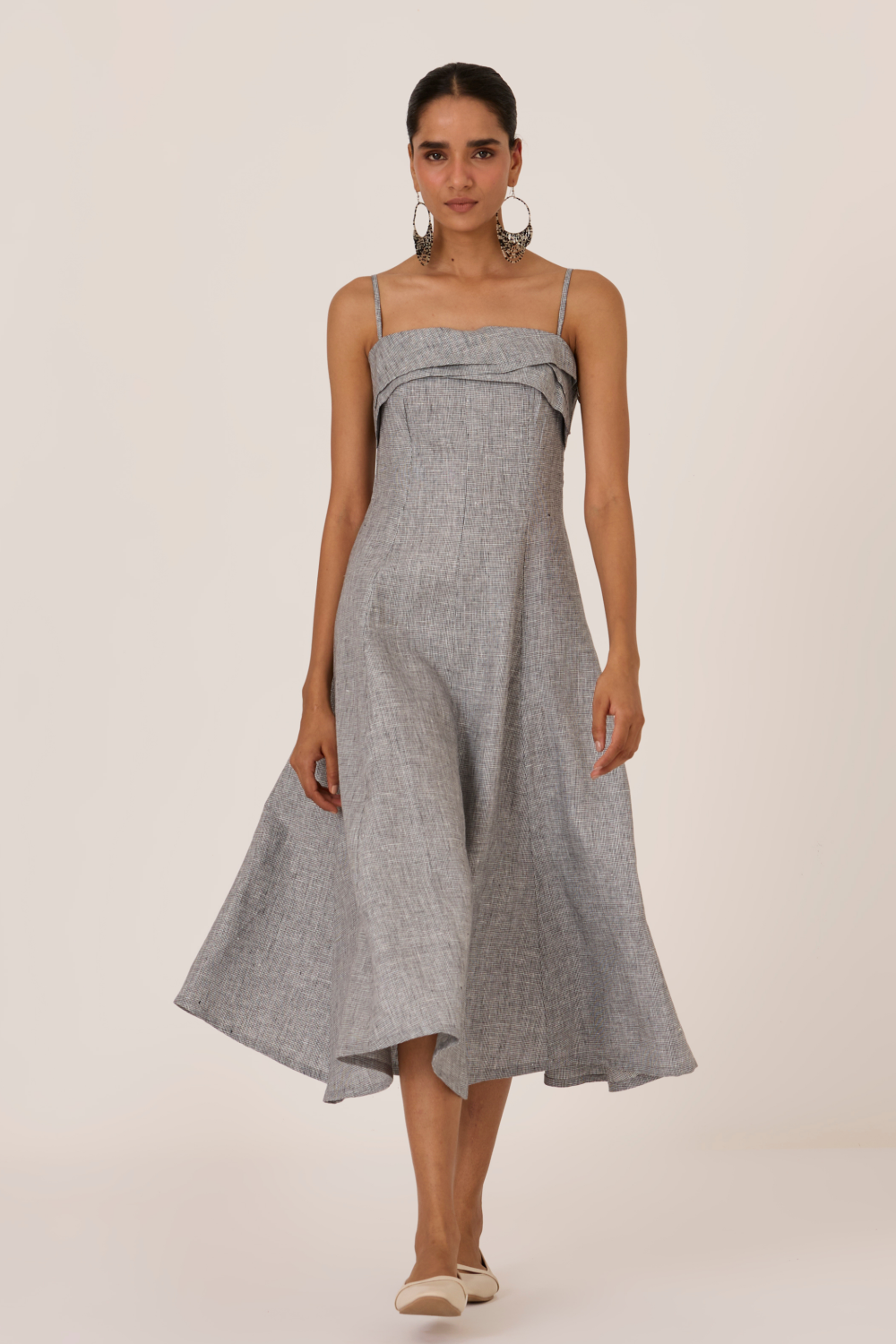 Azzah Houndstooth Linen Midi Dress