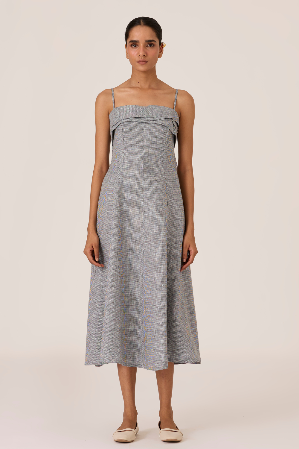 Azzah Houndstooth Linen Midi Dress