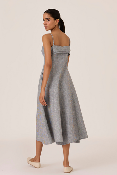 Azzah Houndstooth Linen Midi Dress