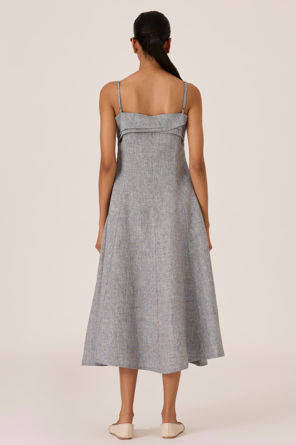 Azzah Houndstooth Linen Midi Dress