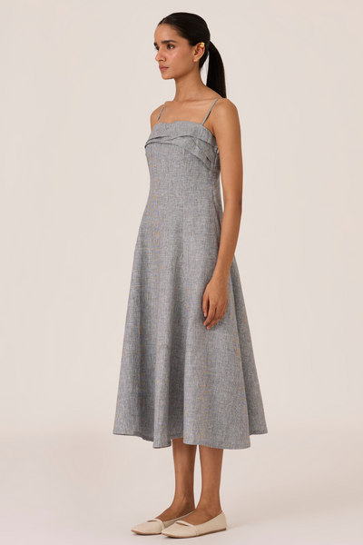 Azzah Houndstooth Linen Midi Dress