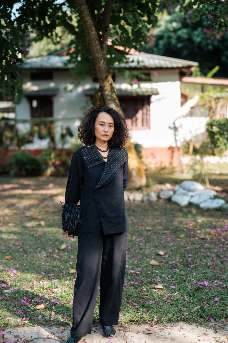 Upcycled Handwoven Barel Pants - Black cotton by The Terra Tribe in black color for women Worldwide