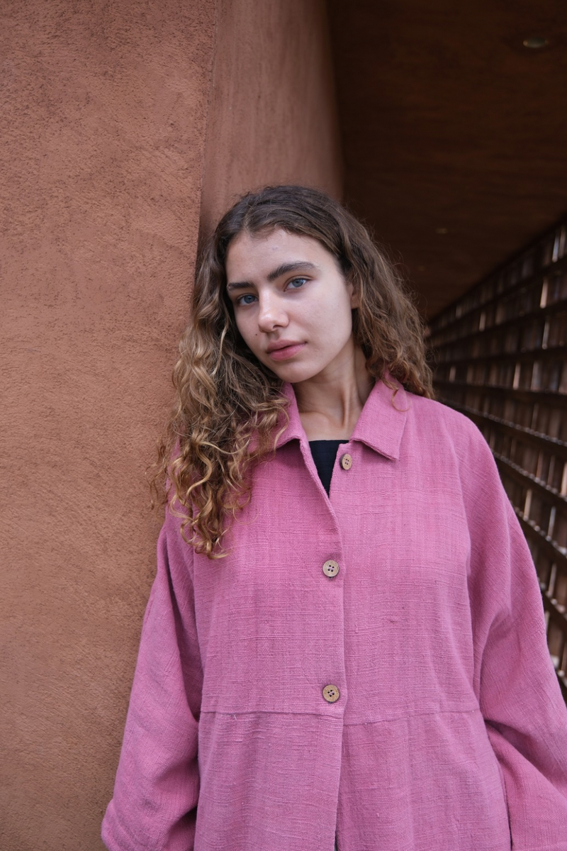 Fiery Pink Duster Jacket cotton by World of Crow in pink color for women Worldwide
