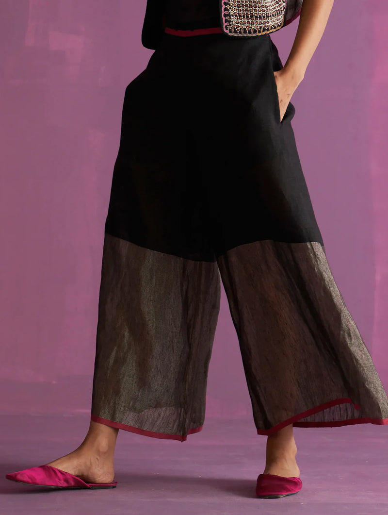 Mato Hand-Embroidered Kurta Set - Black linen by Manan in black color for women Worldwide