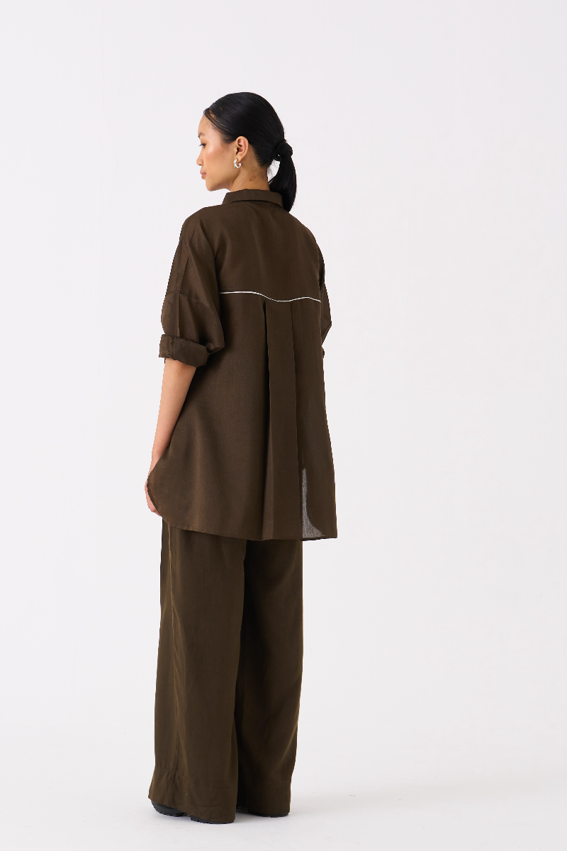 PATCH POCKET SHIRT CO-ORD
(SET OF 2)-DARK OLIVE poplin by THREE in olive color for women Worldwide