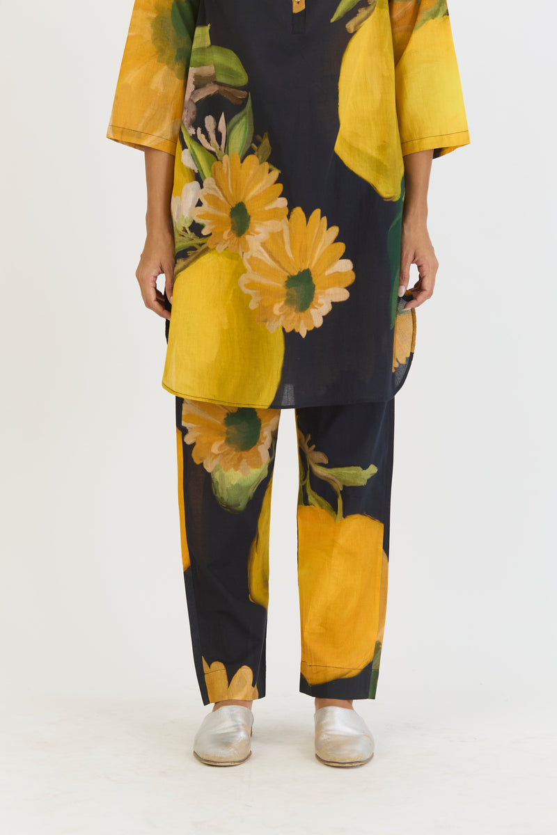 POMELLO SHORT KURTA SET cotton by Yam in yellow color for women Worldwide