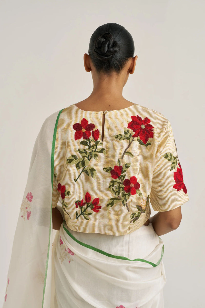 Bagaan Blouse-Gold silk zari by Suparna Som in gold for women Worldwide