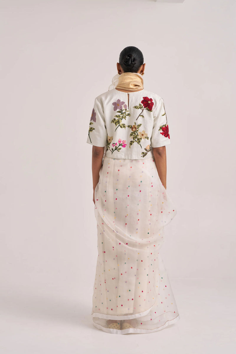 Bagaan Blouse-White handwoven silk linen by Suparna Som in white for women Worldwide