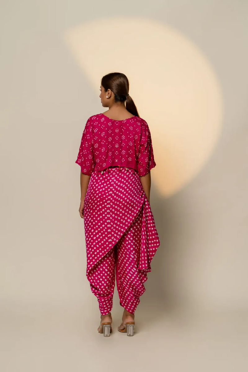 BANDHANI WRAP DHOTI-PINK silk by Dyelogue in pink color for women Worldwide