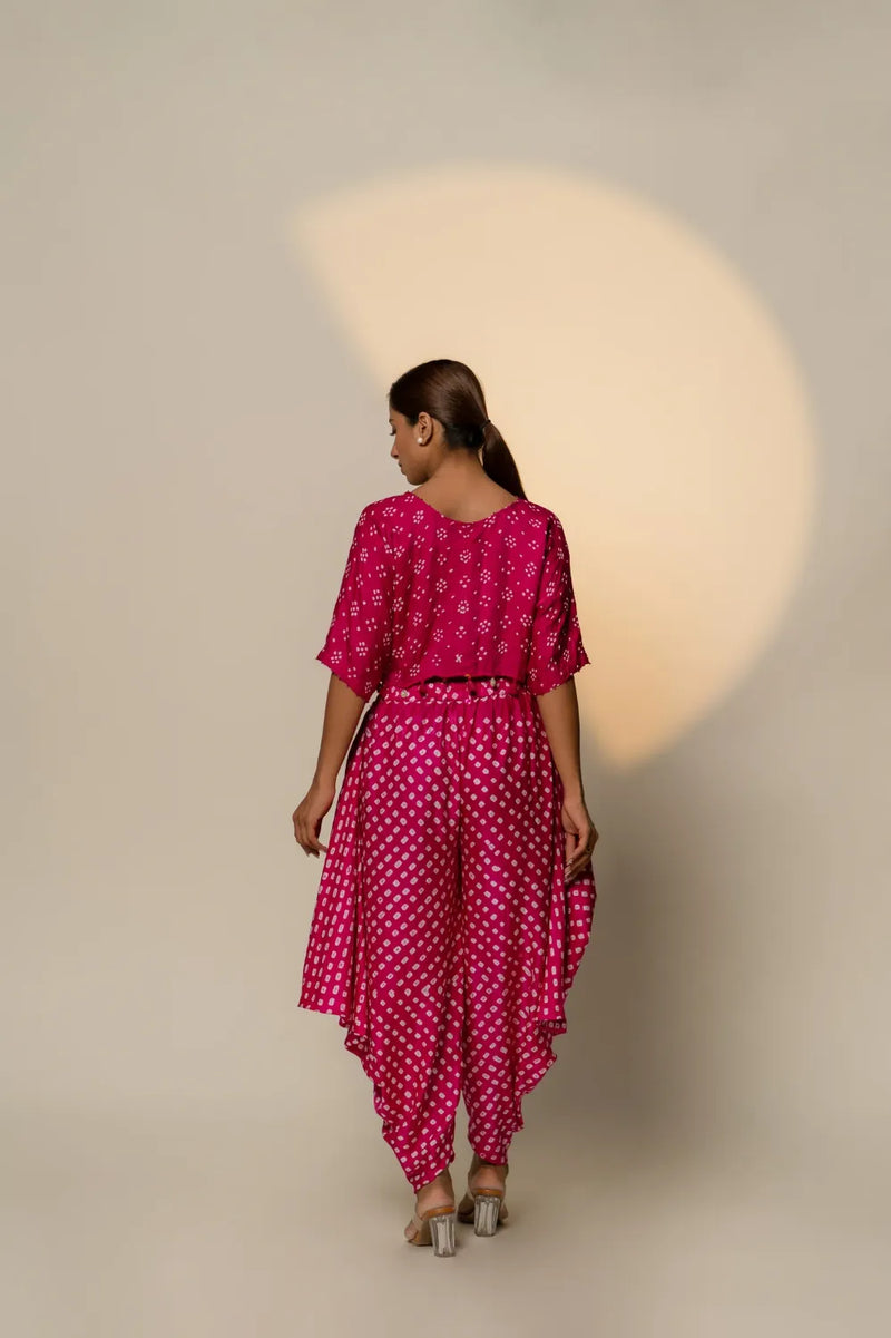 BANDHANI WRAP DHOTI-PINK silk by Dyelogue in pink color for women Worldwide